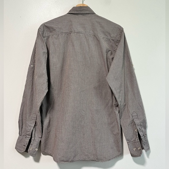 Max Brown & White Micro Gingham Long Sleeve Shirt - Men’s L - Picture 9 of 14